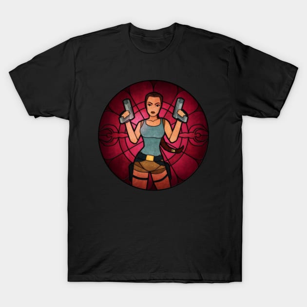 Stained Glass Tomb Raider T-Shirt by RikDrawsThings